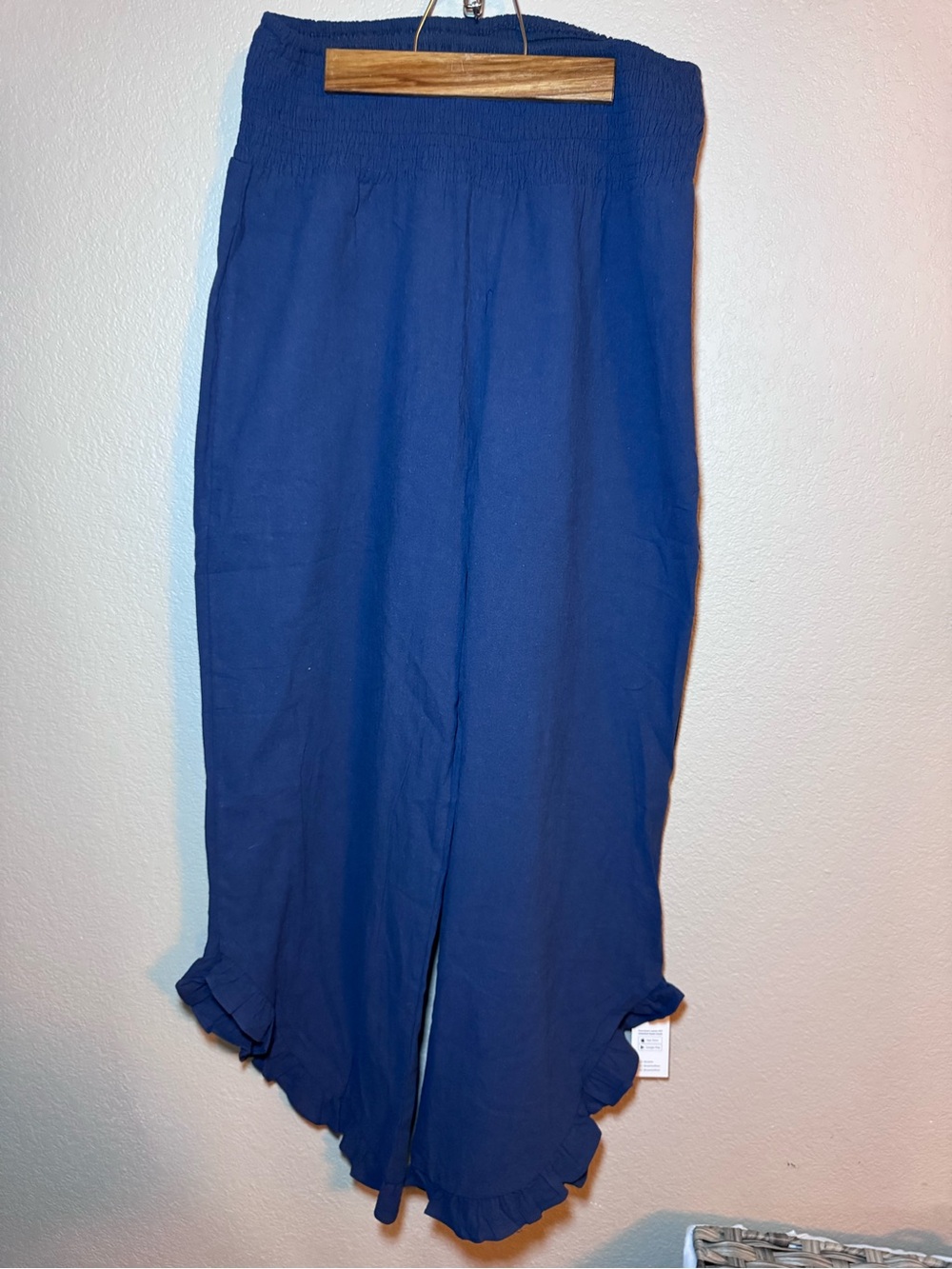Cupshe Navy Blue Smocked Waist Wide Leg Pants with Ruffle Hem